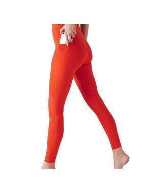 Athleta Transcend Stash Bright Orange High-Waist Leggings